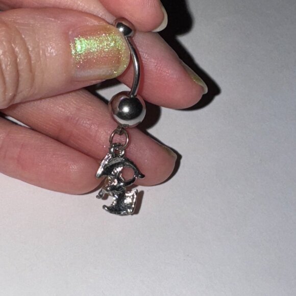 Clear Rhinestone Dolphin Dangle Belly Ring - Picture 10 of 12